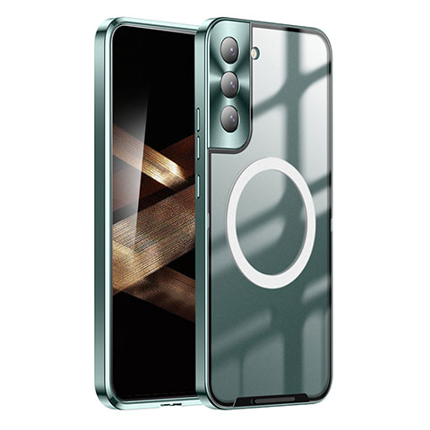 Custodia Lusso Metallo Laterale e Plastica Cover con Mag-Safe Magnetic P01 per Samsung Galaxy S24 5G Verde