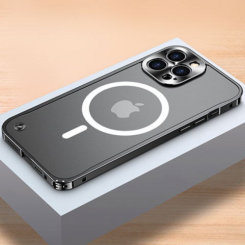 Custodia Lusso Metallo Laterale e Plastica Cover con Mag-Safe Magnetic QC1 per Apple iPhone 13 Pro Max Nero