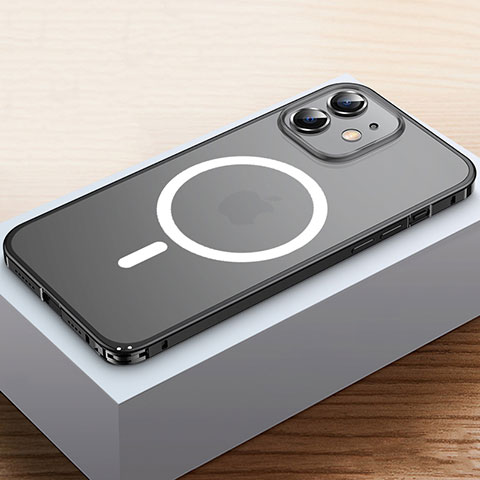 Custodia Lusso Metallo Laterale e Plastica Cover con Mag-Safe Magnetic QC2 per Apple iPhone 12 Nero