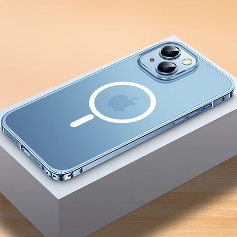 Custodia Lusso Metallo Laterale e Plastica Cover con Mag-Safe Magnetic QC2 per Apple iPhone 13 Mini Blu