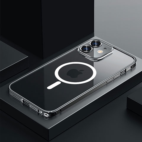 Custodia Lusso Metallo Laterale e Plastica Cover con Mag-Safe Magnetic QC3 per Apple iPhone 12 Nero