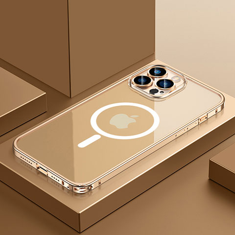 Custodia Lusso Metallo Laterale e Plastica Cover con Mag-Safe Magnetic QC3 per Apple iPhone 12 Pro Max Oro