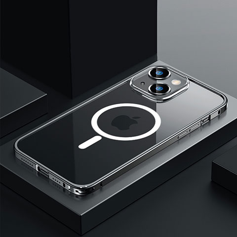 Custodia Lusso Metallo Laterale e Plastica Cover con Mag-Safe Magnetic QC3 per Apple iPhone 13 Mini Nero