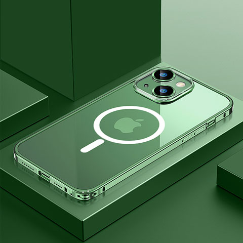 Custodia Lusso Metallo Laterale e Plastica Cover con Mag-Safe Magnetic QC3 per Apple iPhone 14 Plus Verde