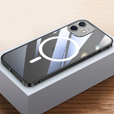 Custodia Lusso Metallo Laterale e Plastica Cover con Mag-Safe Magnetic QC4 per Apple iPhone 12 Mini Nero