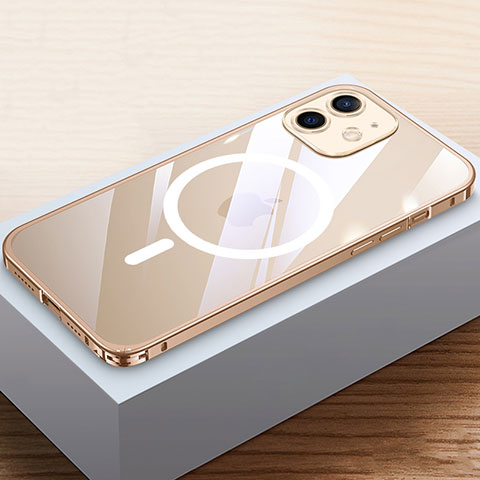 Custodia Lusso Metallo Laterale e Plastica Cover con Mag-Safe Magnetic QC4 per Apple iPhone 12 Oro