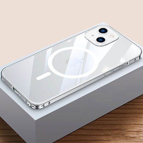 Custodia Lusso Metallo Laterale e Plastica Cover con Mag-Safe Magnetic QC4 per Apple iPhone 13 Mini Argento