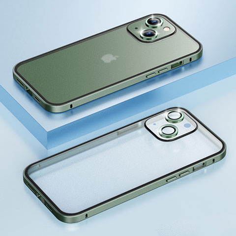 Custodia Lusso Metallo Laterale e Plastica Cover LF3 per Apple iPhone 14 Plus Verde