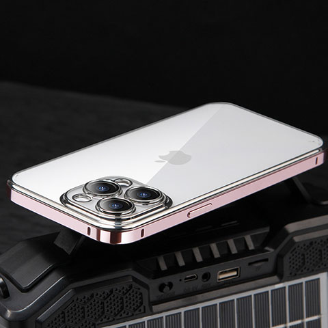 Custodia Lusso Metallo Laterale e Plastica Cover LF5 per Apple iPhone 13 Pro Oro Rosa
