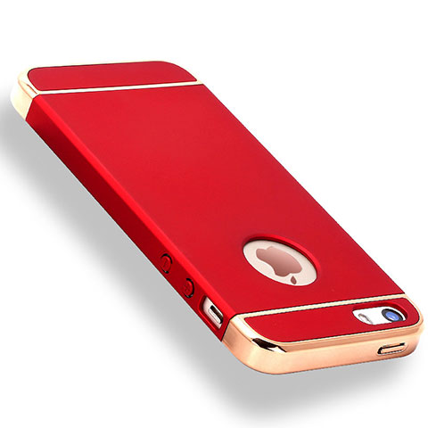 Custodia Lusso Metallo Laterale e Plastica Cover M01 per Apple iPhone 5 Rosso