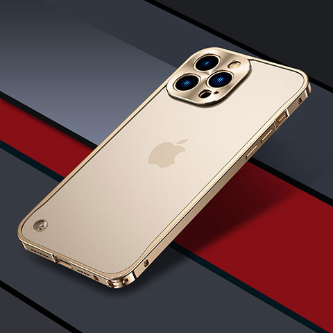 Custodia Lusso Metallo Laterale e Plastica Cover QC1 per Apple iPhone 13 Pro Max Oro