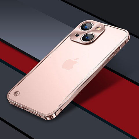 Custodia Lusso Metallo Laterale e Plastica Cover QC1 per Apple iPhone 14 Plus Oro Rosa