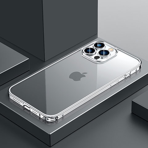 Custodia Lusso Metallo Laterale e Plastica Cover QC4 per Apple iPhone 12 Pro Argento
