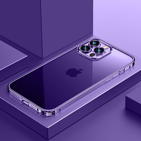 Custodia Lusso Metallo Laterale e Plastica Cover QC4 per Apple iPhone 12 Pro Max Viola