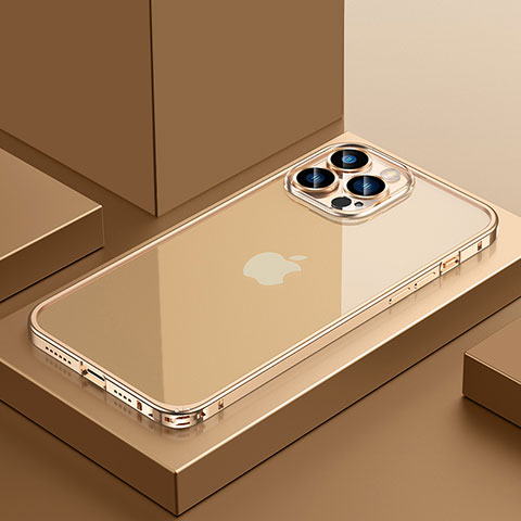 Custodia Lusso Metallo Laterale e Plastica Cover QC4 per Apple iPhone 12 Pro Oro