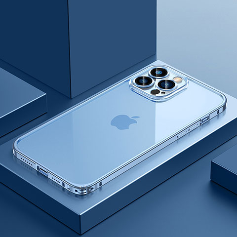 Custodia Lusso Metallo Laterale e Plastica Cover QC4 per Apple iPhone 14 Pro Blu