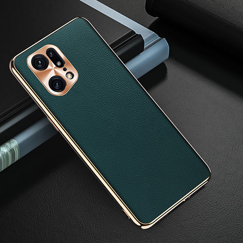 Custodia Lusso Pelle Cover GS1 per Oppo Find X5 Pro 5G Verde