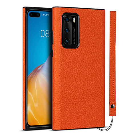Custodia Lusso Pelle Cover N02 per Huawei P40 Arancione