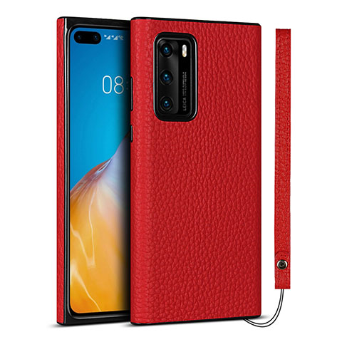 Custodia Lusso Pelle Cover N02 per Huawei P40 Rosso