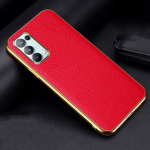 Custodia Lusso Pelle Cover per Oppo Reno5 5G Rosso