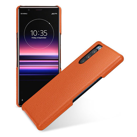 Custodia Lusso Pelle Cover per Sony Xperia 5 Arancione