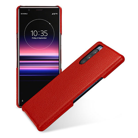 Custodia Lusso Pelle Cover per Sony Xperia 5 Rosso