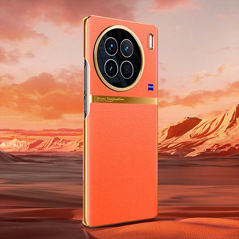Custodia Lusso Pelle Cover QK2 per Vivo X90 5G Arancione