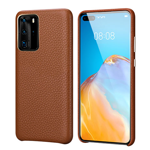 Custodia Lusso Pelle Cover R09 per Huawei P40 Pro Marrone