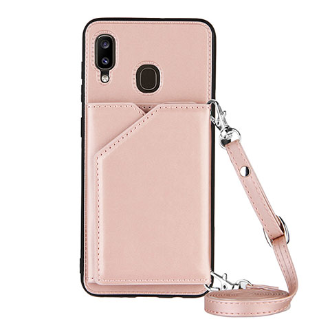 Custodia Lusso Pelle Cover Y02B per Samsung Galaxy A20 Oro Rosa