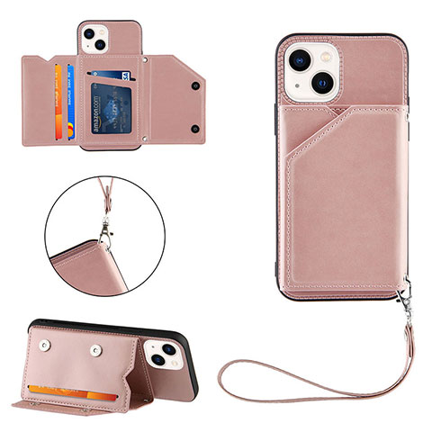 Custodia Lusso Pelle Cover Y06B per Apple iPhone 13 Oro Rosa