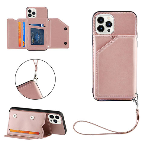 Custodia Lusso Pelle Cover Y06B per Apple iPhone 14 Pro Oro Rosa