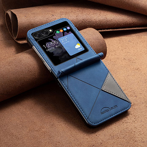 Custodia Lusso Pelle e Plastica Opaca Cover BF4 per Samsung Galaxy Z Flip5 5G Blu