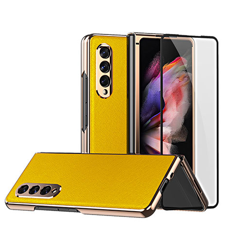 Custodia Lusso Pelle e Plastica Opaca Cover C02 per Samsung Galaxy Z Fold3 5G Giallo