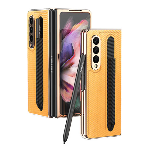 Custodia Lusso Pelle e Plastica Opaca Cover C04 per Samsung Galaxy Z Fold3 5G Giallo