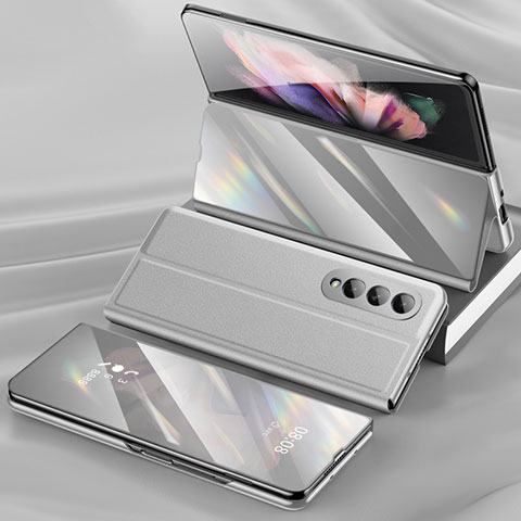 Custodia Lusso Pelle e Plastica Opaca Cover L02 per Samsung Galaxy Z Fold3 5G Argento