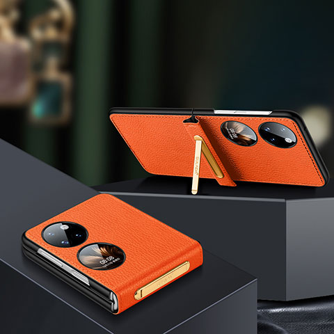 Custodia Lusso Pelle e Plastica Opaca Cover LD2 per Huawei P60 Pocket Arancione