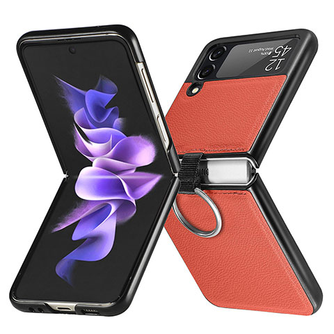 Custodia Lusso Pelle e Plastica Opaca Cover per Samsung Galaxy Z Flip3 5G Arancione