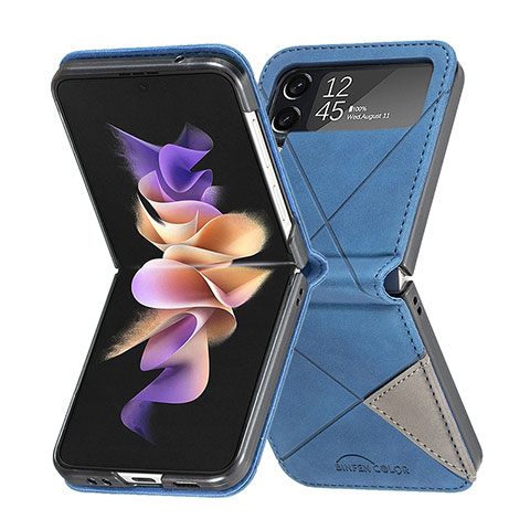 Custodia Lusso Pelle e Plastica Opaca Cover per Samsung Galaxy Z Flip4 5G Blu