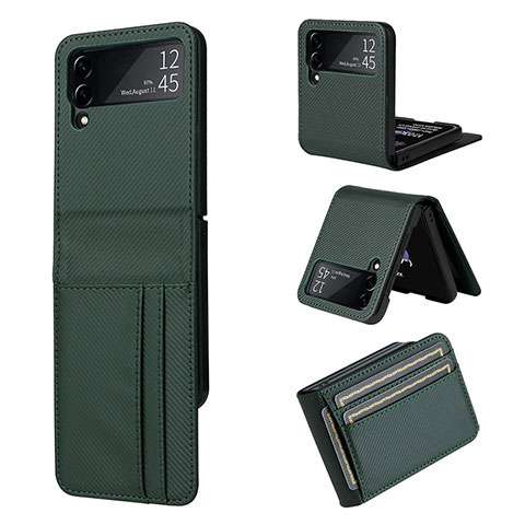 Custodia Lusso Pelle e Plastica Opaca Cover R03 per Samsung Galaxy Z Flip3 5G Verde