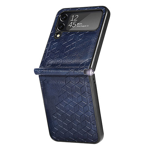 Custodia Lusso Pelle e Plastica Opaca Cover R04 per Samsung Galaxy Z Flip4 5G Blu