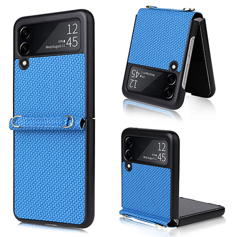 Custodia Lusso Pelle e Plastica Opaca Cover R08 per Samsung Galaxy Z Flip3 5G Blu