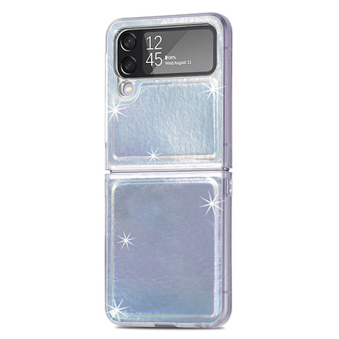 Custodia Lusso Pelle e Plastica Opaca Cover R08 per Samsung Galaxy Z Flip4 5G Argento