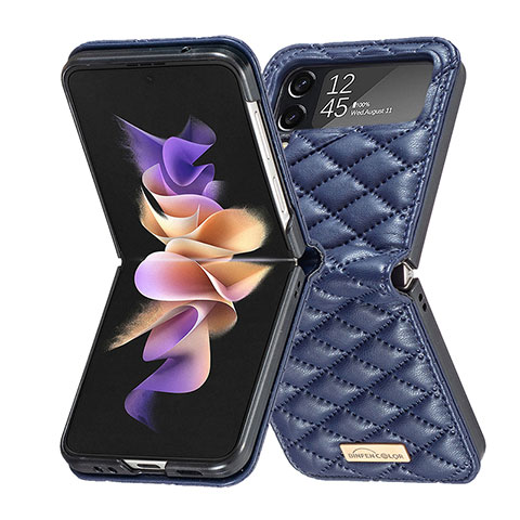Custodia Lusso Pelle e Plastica Opaca Cover S02 per Samsung Galaxy Z Flip4 5G Blu