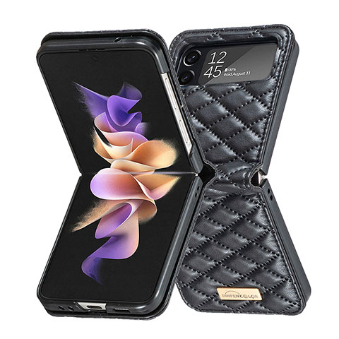 Custodia Lusso Pelle e Plastica Opaca Cover S02 per Samsung Galaxy Z Flip4 5G Nero