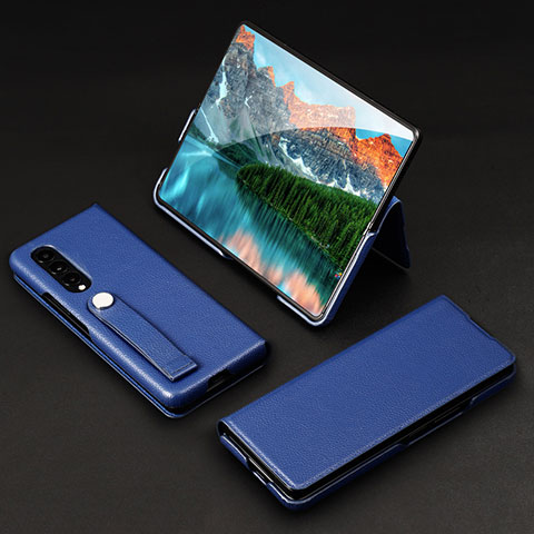 Custodia Lusso Pelle e Plastica Opaca Cover T02 per Samsung Galaxy Z Fold3 5G Blu