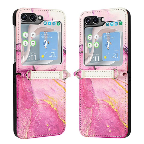 Custodia Lusso Pelle e Plastica Opaca Cover YB1 per Samsung Galaxy Z Flip5 5G Rosa Caldo
