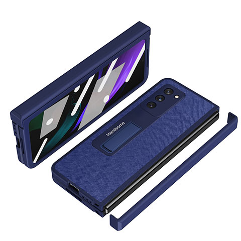 Custodia Lusso Pelle e Plastica Opaca Cover Z07 per Samsung Galaxy Z Fold2 5G Blu