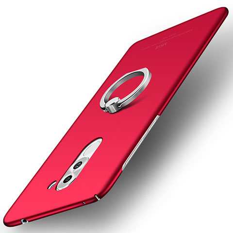 Custodia Plastica Rigida Cover Opaca con Anello Supporto A01 per Huawei Honor 6X Rosso