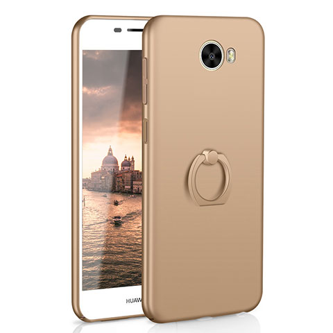 Custodia Plastica Rigida Cover Opaca con Anello Supporto A01 per Huawei Honor Play 5 Oro