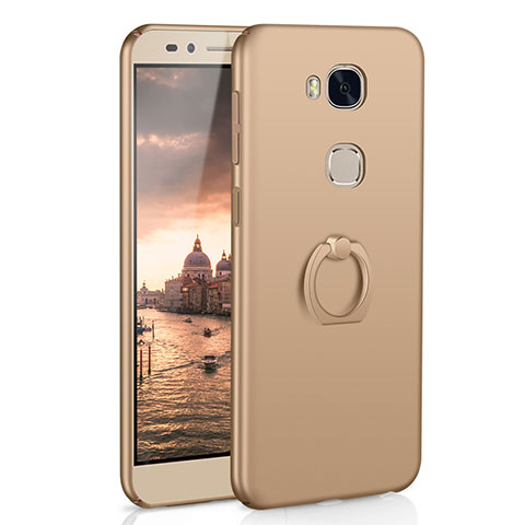 Custodia Plastica Rigida Cover Opaca con Anello Supporto A01 per Huawei Honor Play 5X Oro